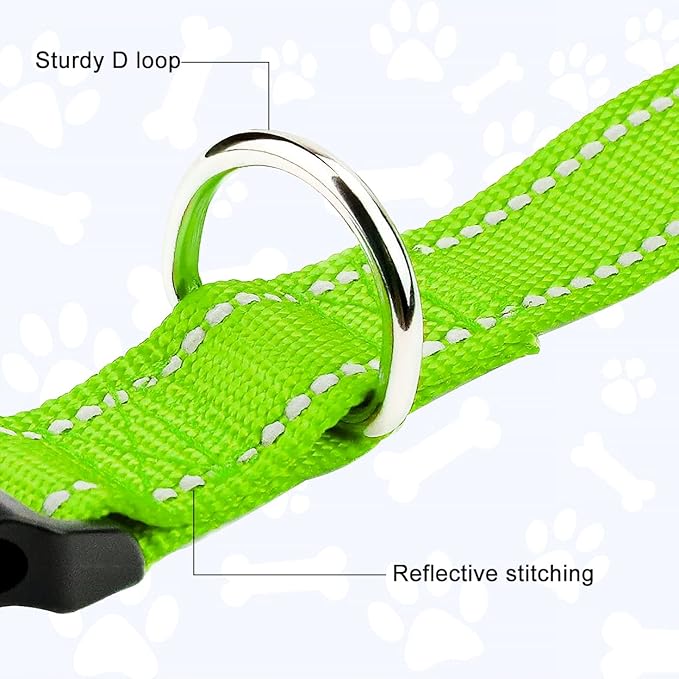 FunTags Reflective Dog Collar, Sturdy Nylon Collars for Small Girl and Boy Dogs, Adjustable Dog Collar with Quick Release Buckle, Green