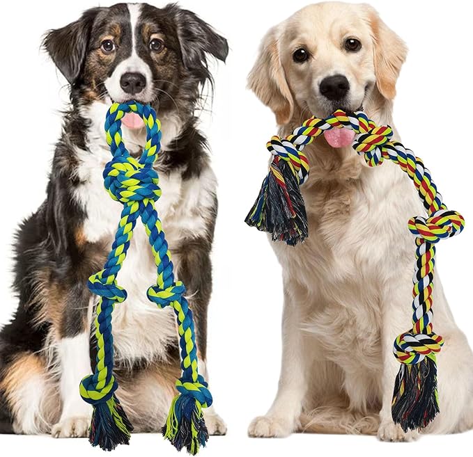 2 Pack Dog Rope Toys for Large Medium Aggressive Chewers, Nearly Indestructible Dog Toy for Tug of War, Interactive Toy for Boredom, 100% Cotton Chew Teeth Cleaning