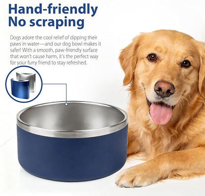 Dog Bowl, Stainless Steel Dog Bowls for Food and Water, Metal Pet Feeding Bowl with Insulated Non-Slip Quiet Bottom, Easy to Clean, Dishwasher Safe, 64oz,8 Cup | Navy