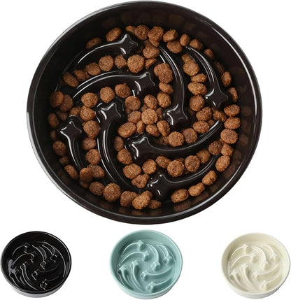 Ceramic Slow Feeder Dog Bowls Large Breed, 2 Cups Slow Eating Dog Bowl, Anti-Gulping Pet Food Bowl Reduce Choking, Heavy Puzzle Maze Design Pet Dishes for Fast Eaters, 8.3 inch - Black