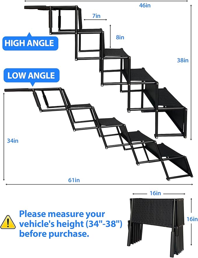 5-Step Foldable Dog Stairs for Car, SUV & Truck (34"–38" Height) – Lightweight Pet Steps with Non-Slip Surface, Portable & Joint-Friendly, Supports Small & Medium Dogs up to 100 lbs