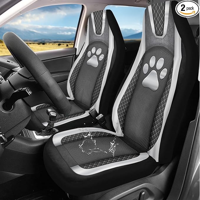Paw Print Waterproof Car Seat Cover Front Seats Only Anti-Slip Back Fabric Automobile Front Seat Covers Checkered Stripe Print Car Accessory Universal Fit for Truck SUV Van Sedan