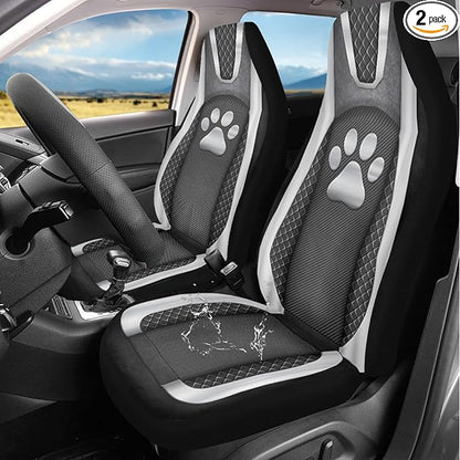 Paw Print Waterproof Car Seat Cover Front Seats Only Anti-Slip Back Fabric Automobile Front Seat Covers Checkered Stripe Print Car Accessory Universal Fit for Truck SUV Van Sedan