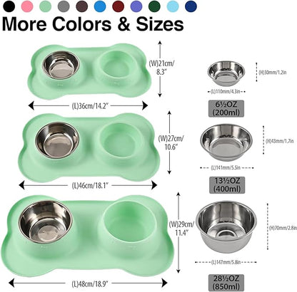 Dog Bowls 2 Stainless Steel Bowl for Pet Water and Food Feeder with Non Spill Skid Resistant Silicone Mat for Pets Puppy Small Medium Cats Dogs