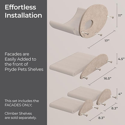 Accessory ADD-ON Set of 4 Facades Covers Compatible with Cat Wall Shelves by Pryde Pets - 100% Sustainable PET Felt - Climbers Sold Seperately - Cats Shelf Privacy and Safety Bumpers (Oatmeal)