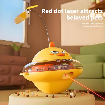 hooroor 4-in-1 Automatic Cat Toy, Interactive Laser & Feather Teaser with Bird Sounds & Treat Reward, Self-Balancing 360° Spinning Enrichment Exercise Toy for Bored Indoor Cats & Kittens