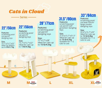Happi N Pets New Cloud Cat Tree Tower, Cat Scratching Post with Bed, Small Cat Tree, Compact Cat Tower with Scratching Pad & Cloud Soft Perch & Cute Toys, Extra Toy, Bonus Catnip