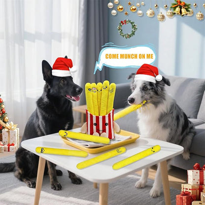 Dog Squeak Toys, 5 Pack Christmas French Fry PlushToys Interactive Cute Dog Toys for Small Dogs Holiday Dog