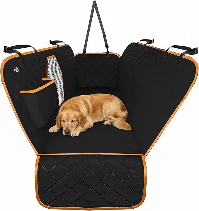 Active Pets Dog Car Seat Cover for Back Seat, Waterproof Pet Protection Hammock, SUV Truck Car Backseat Protector with Safety Features, XL, Orange
