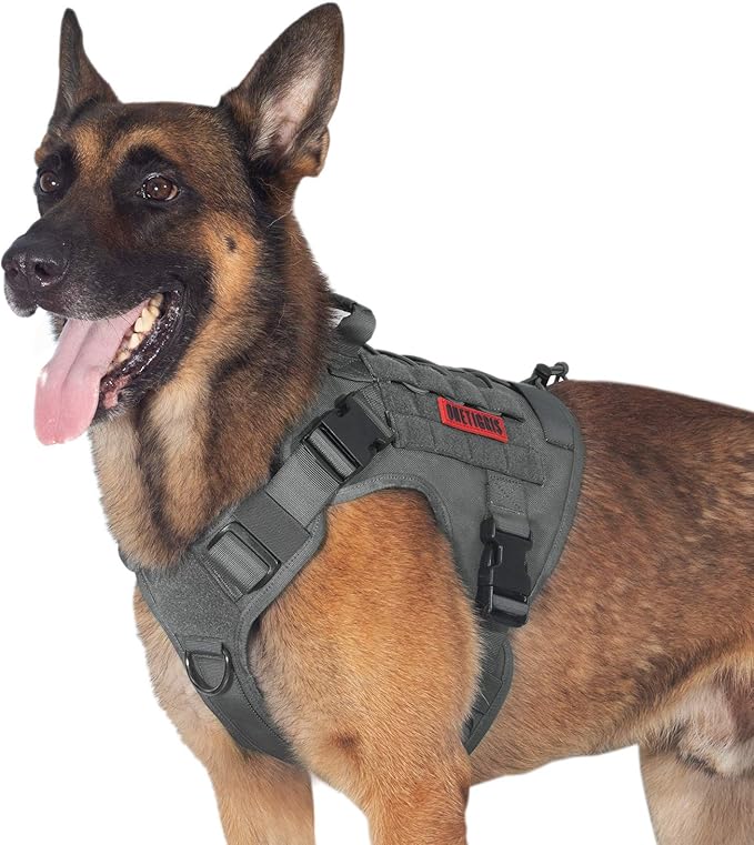 OneTigris Tactical Dog Harness Vest,Adjustable Dog Harness for Large Dogs,No-Pull Service Dog Vest with Hook & Loop Panels(Grey,X-Large)