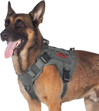 OneTigris Tactical Dog Harness Vest,Adjustable Dog Harness for Large Dogs,No-Pull Service Dog Vest with Hook & Loop Panels(Grey,X-Large)