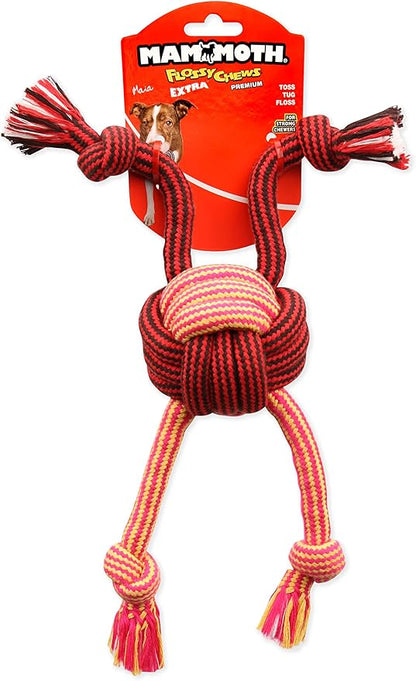 Mammoth Pet Products Flossy Chews Premium Cotton-Poly Extra Monkey Fist Ball with Rope Ends, Medium 14-Inch, Assorted Colors