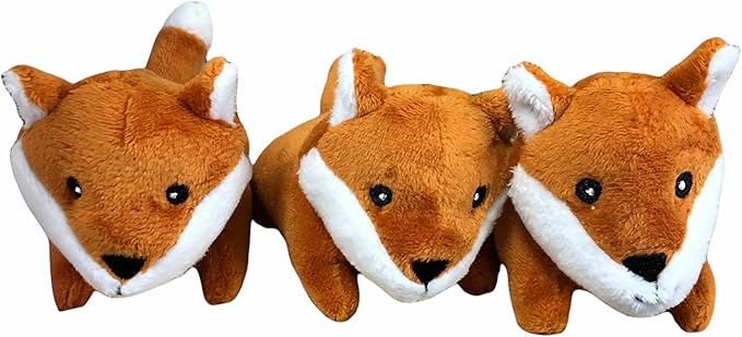 Glow Pups 3 Pack of Fox Plush Dog Toys with Squeakers for Small and Medium Size Dogs, Replacement Animal Toys for Glow Pups Burrow Hide and Seek Tree Toy (3 Pack: Replacement Animals, Fox)