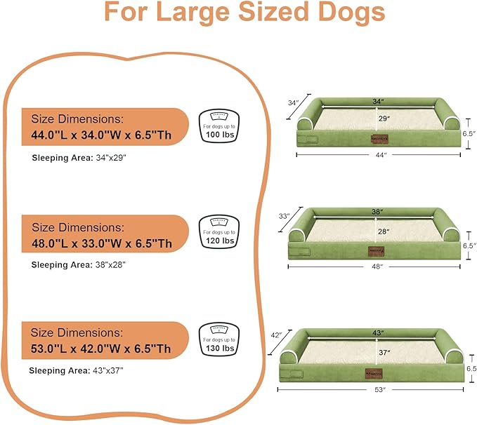 Large Dog Bed Orthopedic Washable: Jumbo Dog Bed Bolster Extra Large Dogs Egg Crate Foam Sofa Couch Waterproof Removable Cover - Grass Green