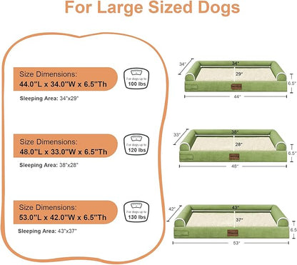 Large Dog Bed Orthopedic Washable: Jumbo Dog Bed Bolster Extra Large Dogs Egg Crate Foam Sofa Couch Waterproof Removable Cover - Grass Green
