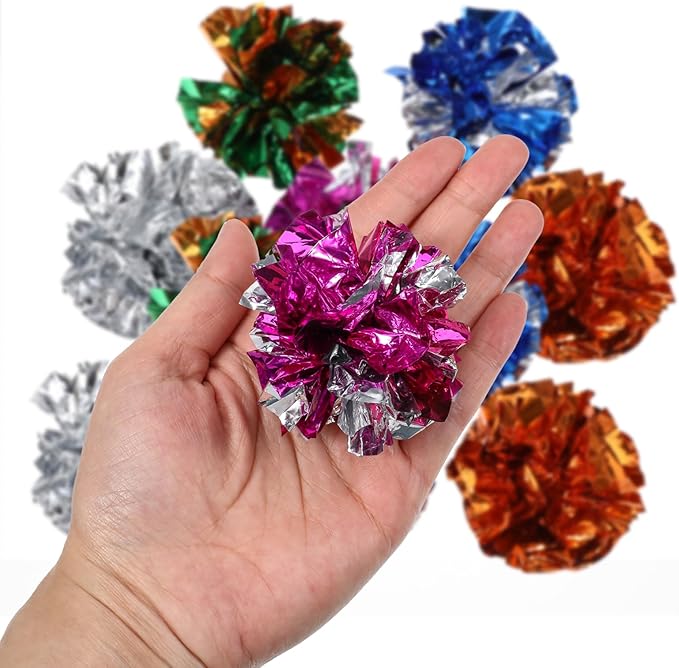 Cat Crinkle Toys, 10 PCS Crinkle Balls for Cats 1.8'' Cat Ball Toy Shiny Ball Lightweight Mylar Pet Pounce Chase Toys Assorted Color Interactive Toy for Indoor Cats to Kill Time and Keep Fit