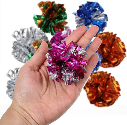 Cat Crinkle Toys, 10 PCS Crinkle Balls for Cats 1.8'' Cat Ball Toy Shiny Ball Lightweight Mylar Pet Pounce Chase Toys Assorted Color Interactive Toy for Indoor Cats to Kill Time and Keep Fit