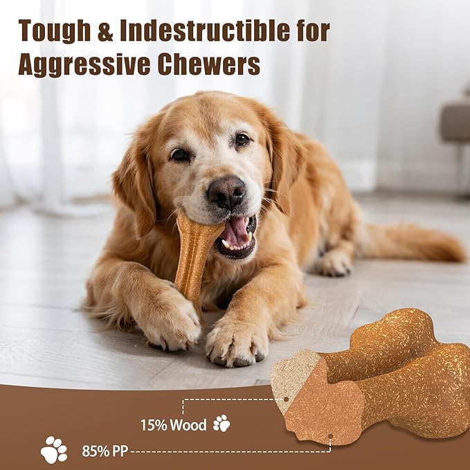 SCHITEC Dog Bone Chew Toys for Medium & Large Dogs, Beef Flavor Teething Toy, Durable Dog Toys for Aggressive Chewers, Teeth Cleaning, 5Pcs