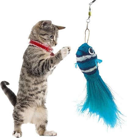 3 Inch Handmade Cat Toy Teaser Wand Refill Clownfish - Blue Natural Material Toy, Hunting Instinct Play, Interactive Exercise Attachment for Indoor Cats