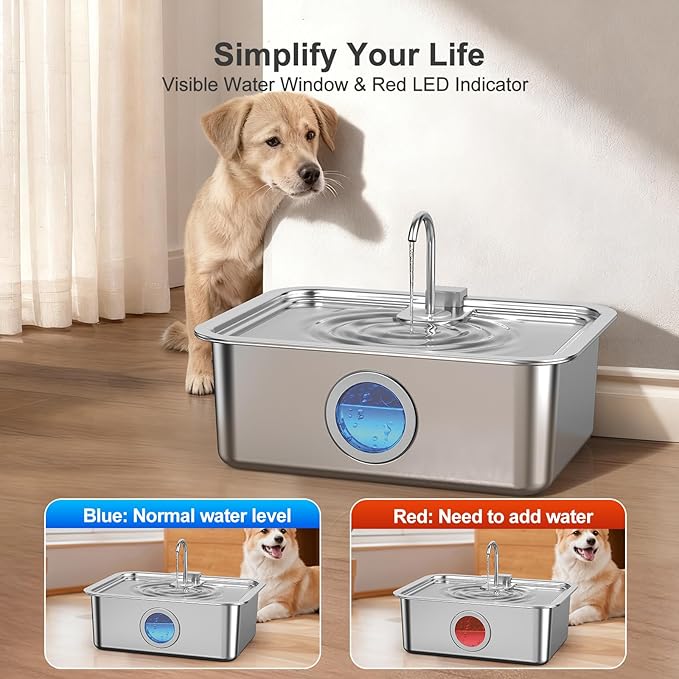 16L/4.2Gal Dog Water Fountain Stainless Steel with Silicone Mat & 4 Set Filters, DYSJ03 Dog Fountain Water Bowl for Large Dogs Cats & Multi-Pet Home, 5-Layer Filtration & Easy to Clean