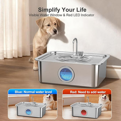 16L/4.2Gal Dog Water Fountain Stainless Steel with Silicone Mat & 4 Set Filters, DYSJ03 Dog Fountain Water Bowl for Large Dogs Cats & Multi-Pet Home, 5-Layer Filtration & Easy to Clean