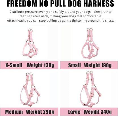 Soft Leather No Pull Dog Harness - Adjustable Step in Dog Harness with Rose Gold Heavy Duty Metal Buckle, Freedom Nylon Dog Halter Vests for Small Medium Large Dogs Easy Walking Training (Pink,M)