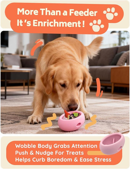 2-in-1 Dog Enrichment Toy & Slow Feeder - Interactive Freeze Licking Bowl and Treat Dispenser for Dogs, Relieves Boredom and Anxiety, Pink
