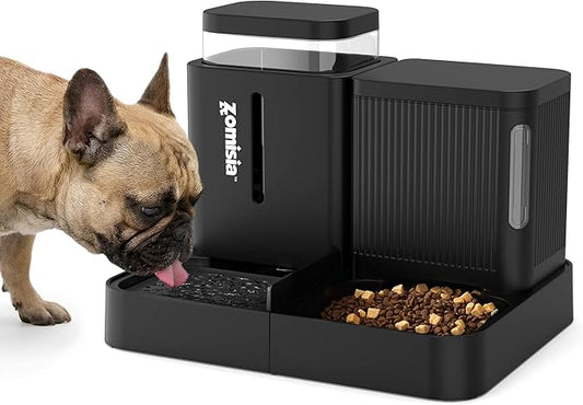 ZOMISIA Gravity Dog Food and Water Dispenser, 2 in 1 Automatic Dog Feeder with 180 Degree Rotatable, 2 Pack Large Capacity Self Feeding for Small Dogs Puppy, Black, 1.6GALx2