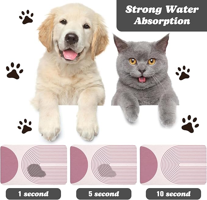 Dog Food Mats,Cat Absorbent Water Bowl Feeding Mats Pet Placemats for Food and Water Pink Bohemia 12 * 20 inch
