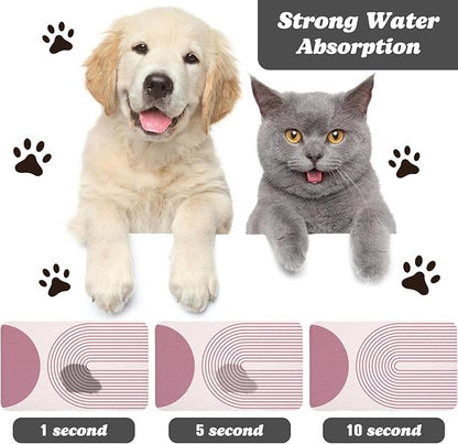Dog Food Mats,Cat Absorbent Water Bowl Feeding Mats Pet Placemats for Food and Water Pink Bohemia 12 * 20 inch
