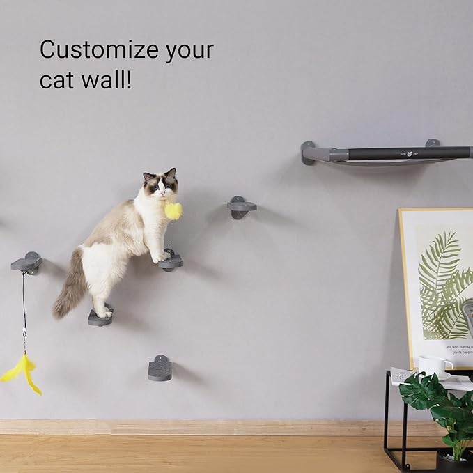SVD.PET Cat Wall Steps (2-Pack), Climbing Stairs with Replaceable Felt Pad, Cat Shelves with Toy, Dark Grey