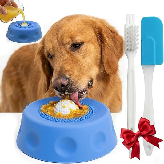 PuPa Paws Lick Bowl, Paw Calm Slow Feeder Dog Bowls for Liquid Treats, Interactive Non-Slip Dog Licking Toy Bowl, Enrichment Toy for Boredom & Anxiety Relief, Spatula & Cleaning Brush Set