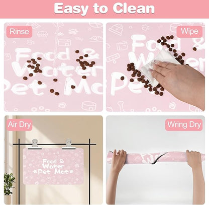 Pet Feeding Mat,Dog Cat Mat for Food and Water,Dog Bowl Waterproof Placemat with Rubber Backing,Absorbent Quick Dry Water Dispenser Mat for Pet（Pink 17"×29"）