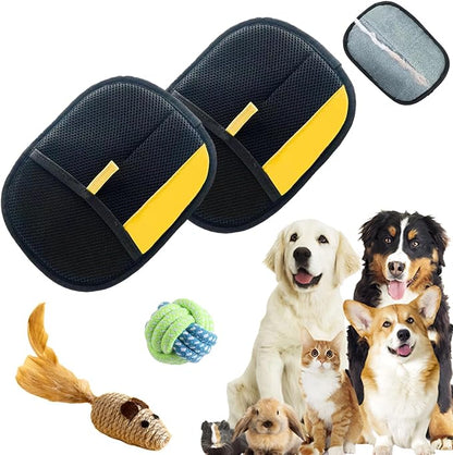 Pet Hair Remover Electrostatic Gloves, Pet Hair Remover Glove Washable, Reusable Cat Dog Grooming Mitt for Couch, Furniture, Carpet, Car Seat (Yellow*2)