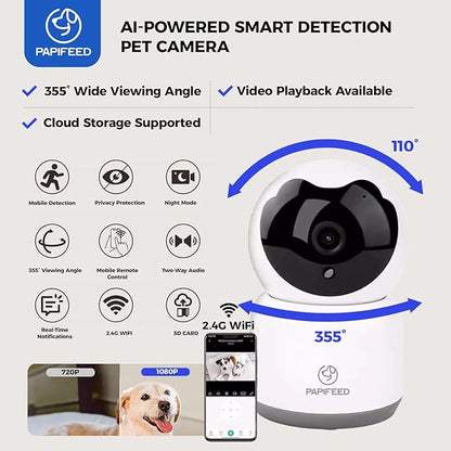 PAPIFEED Automatic Cat Feeder with Camera, App-Controlled WiFi Auto Food Dispenser, Dual Power Backup, Slow Feeding Mode, 3L Moisture-Proof Feeder for Cats & Small Dogs (Blue)