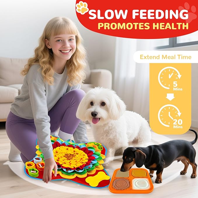 Dog Snuffle Mat and Lick Mats Set, Interactive Dog Enrichment Puzzle Toys for Puppy Small Medium Breed Dogs Cats, Cognitive Sniff Foraging Mats for Slow Feeding Treat Game Mental Stimulation