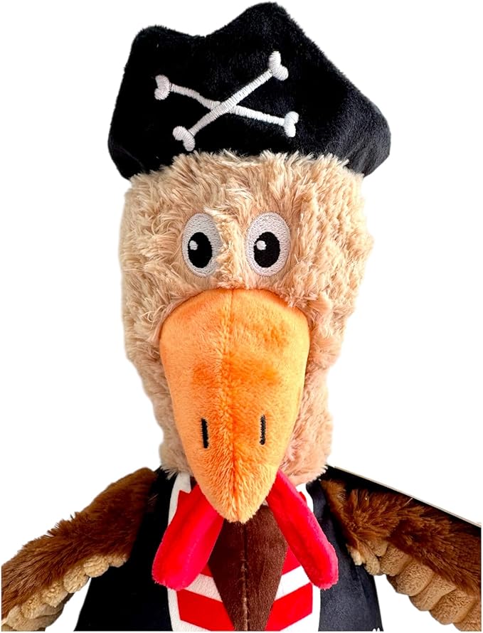 Pirate Chicken Dog Toy – 18 Inch Plush Squeaky Dog Toy with Internal Rope, Durable Crinkle Wings, Soft Stuffed Interactive Toy for Medium & Large Dogs – Funny Durable Pet Toy (Brown)