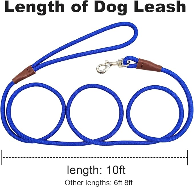 Small Dog Leash, 1/4" by 6/8/10 FT Lightweight Strong Nylon Rope Leash, Bright Classic Lead for Small Pets/Puppy/Cat (10ft, Dark Blue)