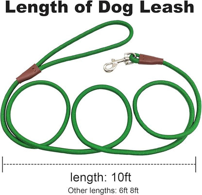 Small Dog Leash, 1/4" by 6/8/10 FT Lightweight Strong Nylon Rope Leash, Bright Classic Lead for Small Pets/Puppy/Cat (10ft, Dark Green)