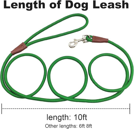 Small Dog Leash, 1/4" by 6/8/10 FT Lightweight Strong Nylon Rope Leash, Bright Classic Lead for Small Pets/Puppy/Cat (10ft, Dark Green)
