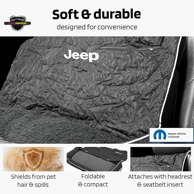 PetBed2GO Jeep Black, Large Pet Bed Cushion & Car Seat Cover, 52x20x7, 6lbs