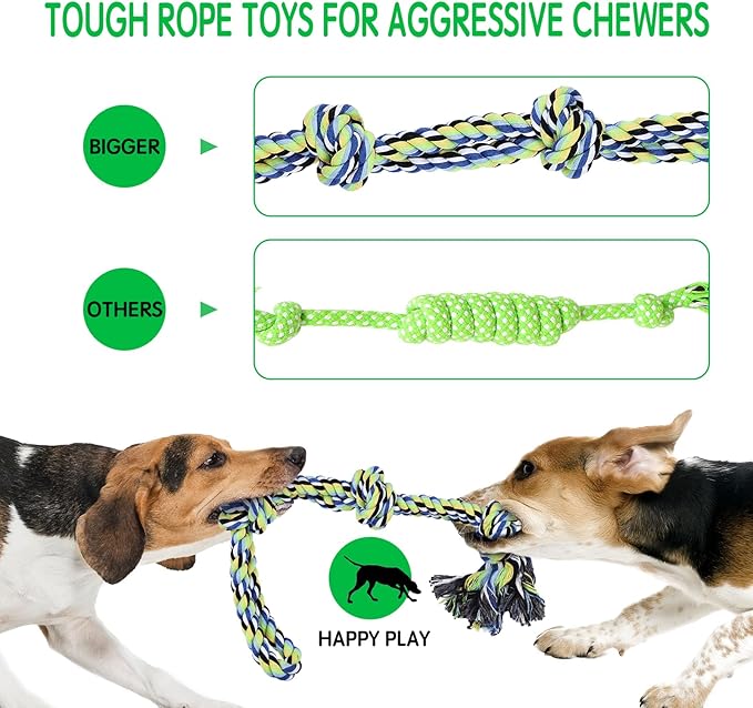 12 Pack Dogs Rope Toys for Large/Medium/Small Aggressive Chewers, Tough Cotton Dental Rope Toys Kit, Heavy Duty Dog Tug of War Toy for Chewing, Playing, Teething, Teeth Cleaning, Tossing and Catching