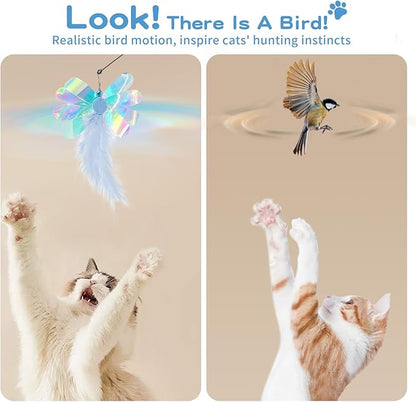 Pawaboo Feather Teaser Cat Toy, Interactive Feather Wand Cats Toy Flying Feathers Cat Catcher with Extra Long 34.5" Wand and Small Bell, Exerciser Playing Toys for Kitten or Cats, Blue Butterfly