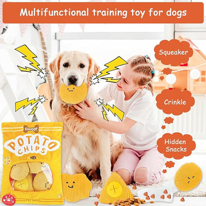 Dog Puzzle Toy, Crinkle Squeaky Interactive Dog Toys, Enrichment Treat Puzzle Dog Toy for Medium, and Large Dogs (Potato Chips)