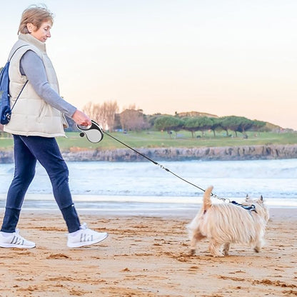 SCENEREAL Retractable Dog Leash for Small Medium Large Dogs up to 110lbs, 26ft 360° Tangle-Free Nylon Tape with Anti-Chewing Wire Rope&Waste Bag Dispenser, Heavy Duty Long Durable One-Handed Brake