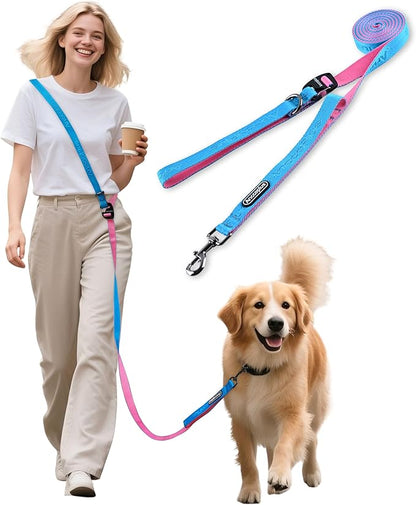 Hands Free Dog Leash, Multifunctional Crossbody Running for Dogs, Ultra-Light Dog Training Leash with Secure Clip, Short & Long Leashes, Adjustable Service Dog Leashes (Aqua Pink)