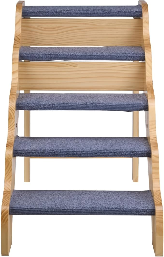 VEVOR Wood Pet Stairs, 5-Step Dog Stairs for High Beds, Sofa & Cars, 150lbs Load Capacity, Non-Slip Surface, Stable Cat & Dog Step Ladder for Small Medium Large Older Pet Puppy Essentials