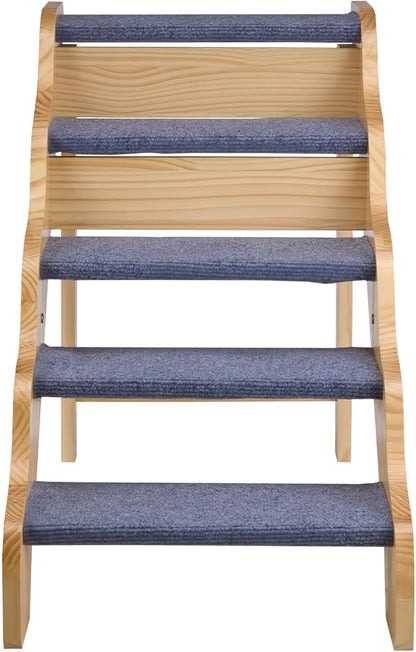 VEVOR Wood Pet Stairs, 5-Step Dog Stairs for High Beds, Sofa & Cars, 150lbs Load Capacity, Non-Slip Surface, Stable Cat & Dog Step Ladder for Small Medium Large Older Pet Puppy Essentials