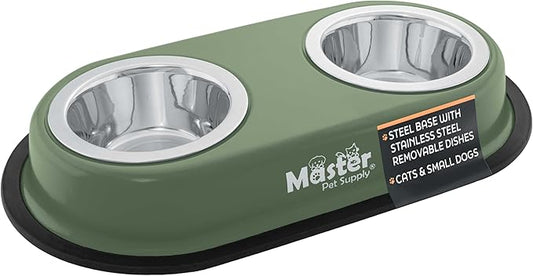 Master Pet Supply Double Dog Bowls Set with Elevated Base and 2 (8 oz) Stainless Steel Removable Dishes (Camo Patrol) – Double Cat Food Water Bowl, Dog Puppy Food Bowl Set, Rust Resistant