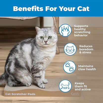 Best Pet Supplies Catify Cat Scratcher, Fun Interactive Scratchers, Posts, Poles, Claw Safe, Furniture Saver Indoor Play Support Natural Cat Behaviors Heavy Duty - Wave (2 Pack), 17.25 x 8.5